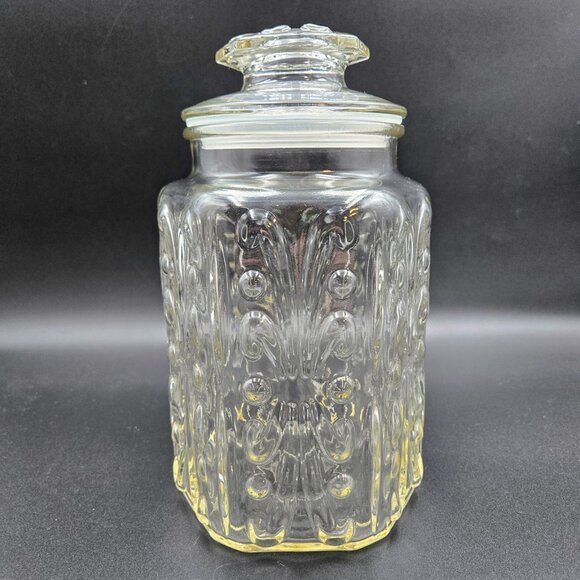 Vintage LE Smith Clear Glass Canister Atterbury Scroll Candy Cookie Jar Read - Picture 1 of 13